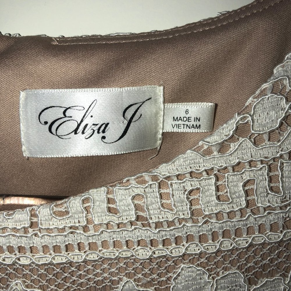Eliza J Cream Lace Overlay 3/4 Sleeve Midi Shift Dress Size 6 - Picture 5 of 8